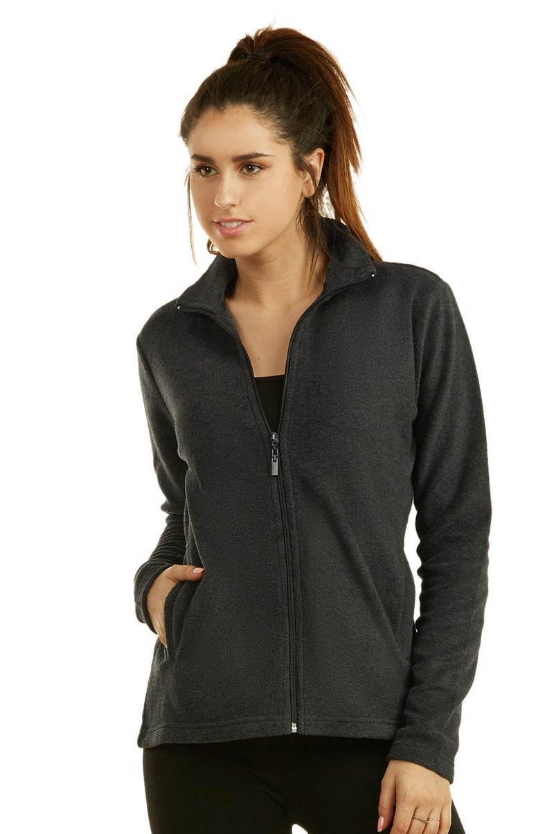 Sofra Women's Polar Fleece Full Zip Up Winter Jacket (XL, Charcoal) - Image 1